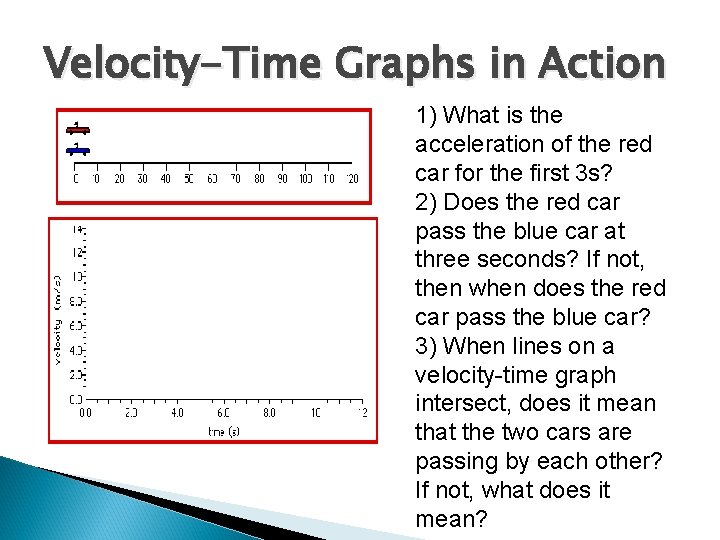 Velocity-Time Graphs in Action 1) What is the acceleration of the red car for