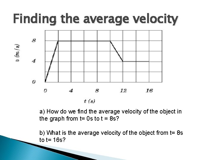 Finding the average velocity a) How do we find the average velocity of the