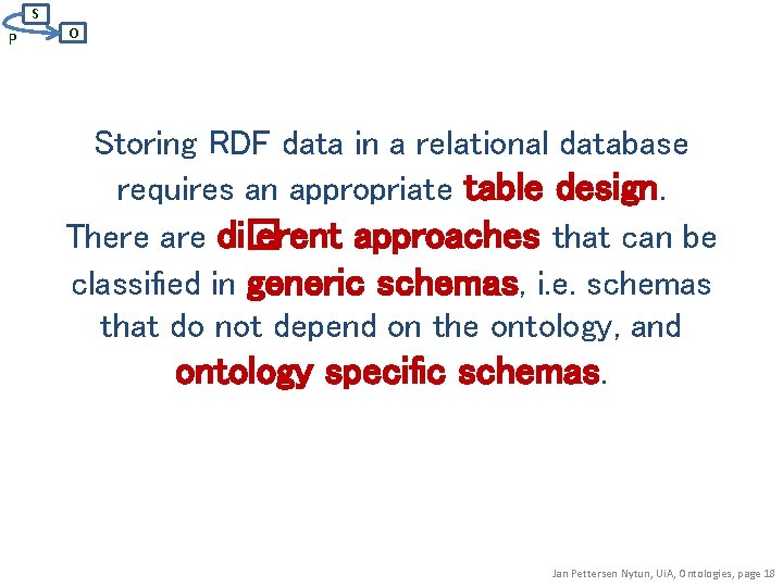 S P O Storing RDF data in a relational database requires an appropriate table