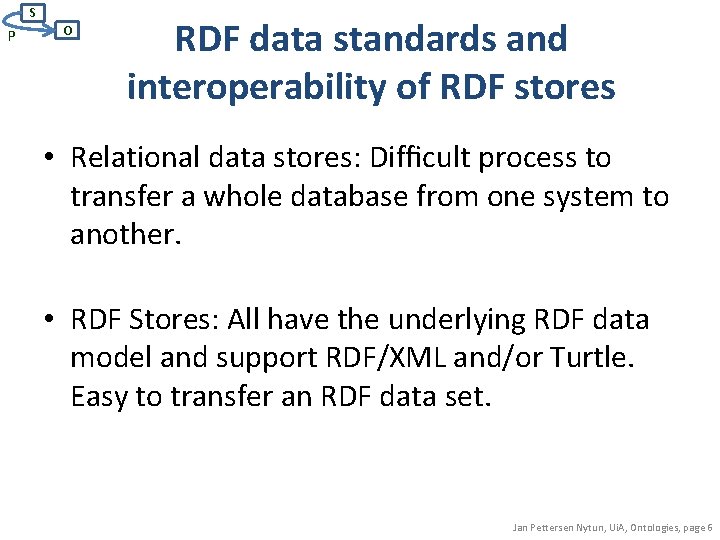 S P O RDF data standards and interoperability of RDF stores • Relational data