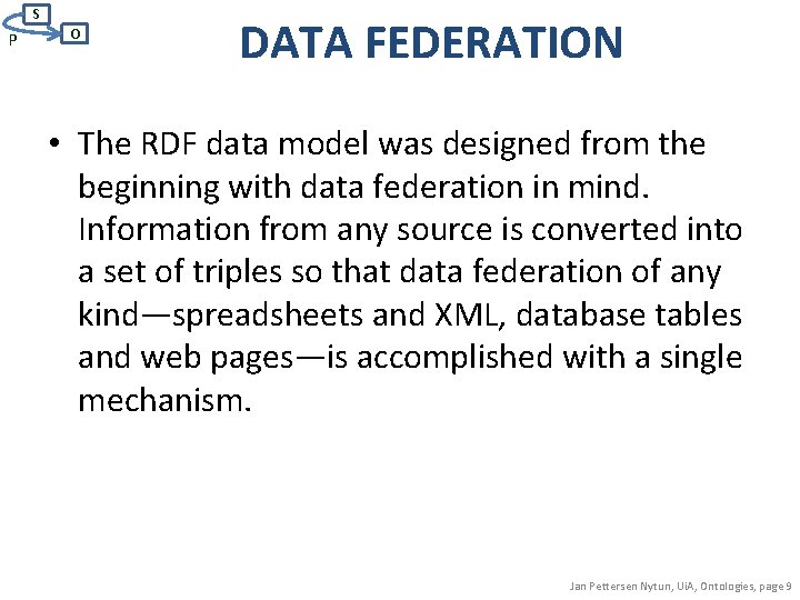 S P O DATA FEDERATION • The RDF data model was designed from the