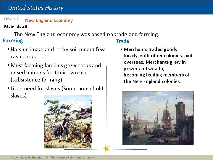 United States History Lesson 2 New England Economy Main Idea 3 The New England