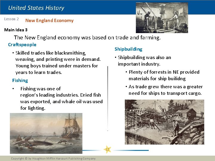 United States History Lesson 2 New England Economy Main Idea 3 The New England