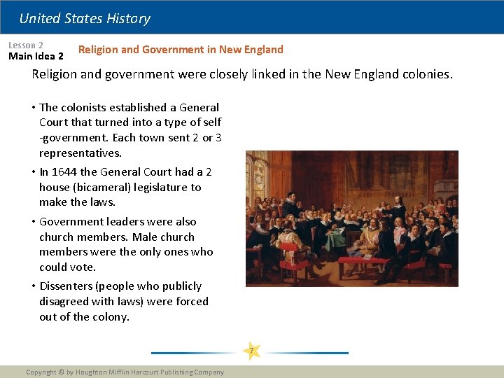 United States History Lesson 2 Main Idea 2 Religion and Government in New England