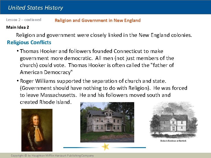 United States History Lesson 2 – continued Religion and Government in New England Main