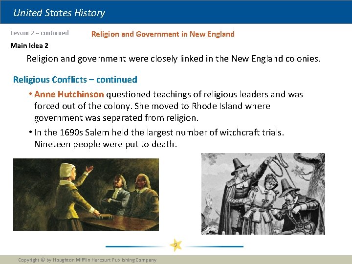 United States History Lesson 2 – continued Religion and Government in New England Main