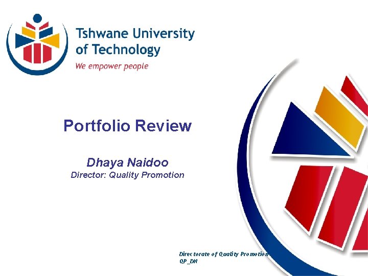 Portfolio Review Dhaya Naidoo Director: Quality Promotion Directorate of Quality Promotion QP_DN 