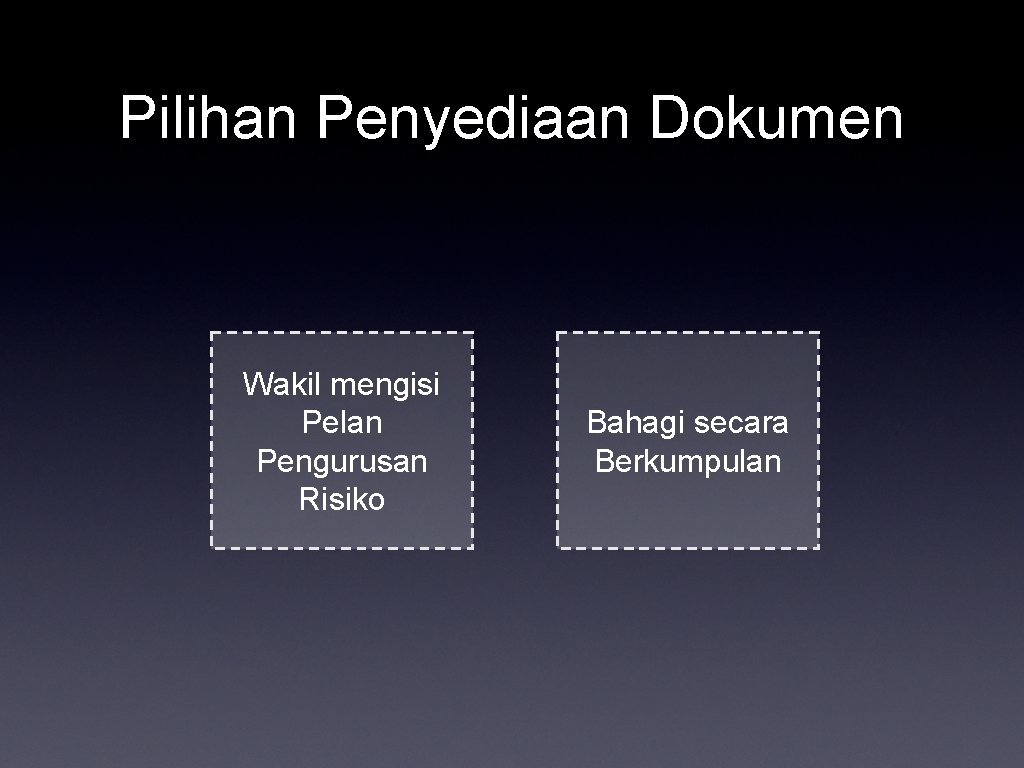 Pilihan Penyediaan Dokumen Wakil mengisi Pelan Pengurusan Risiko Bahagi secara Berkumpulan 