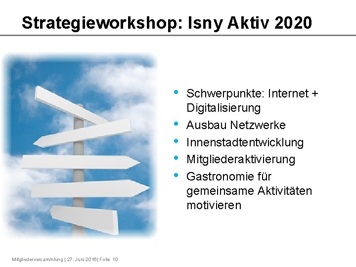 Strategieworkshop: Isny Aktiv 2020 • • • Mitgliederversammlung | 27. Juni 2016| Folie 10