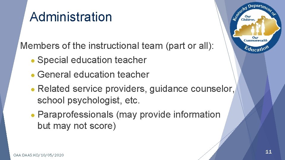 Administration Members of the instructional team (part or all): ● Special education teacher ●