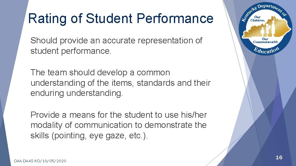 Rating of Student Performance Should provide an accurate representation of student performance. The team