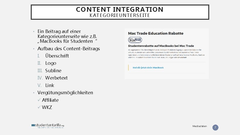 CONTENT INTEGRATION KATEGORIEUNTERSEITE • Ein Beitrag auf einer Kategorieunterseite wie z. B. „Mac. Books