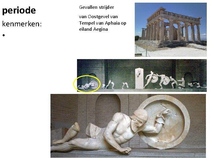 periode kenmerken: • Gevallen strijder van Oostgevel van Tempel van Aphaia op eiland Aegina