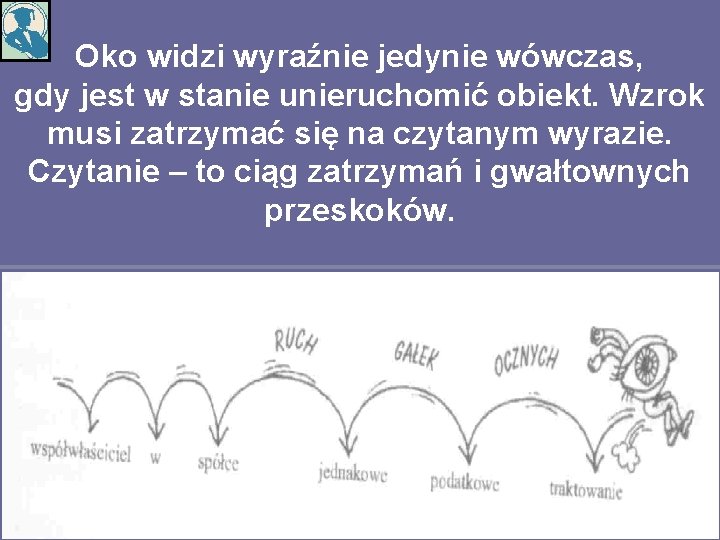 Oko widzi wyraźnie jedynie wówczas, gdy jest w stanie unieruchomić obiekt. Wzrok musi zatrzymać