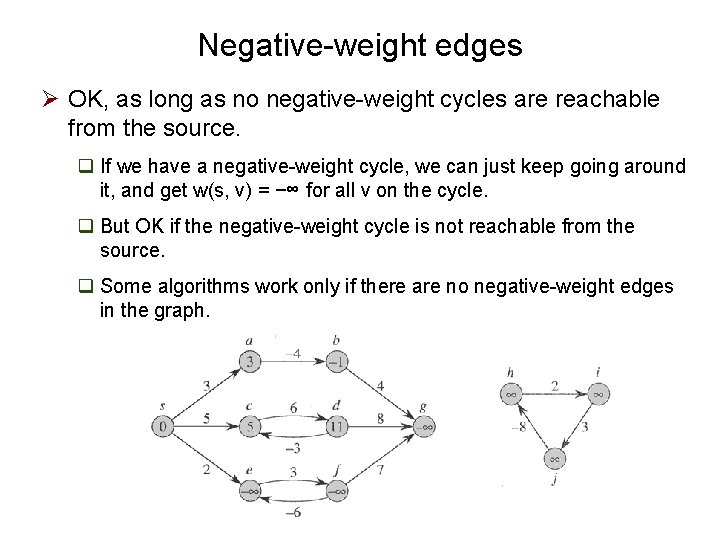 Negative-weight edges Ø OK, as long as no negative-weight cycles are reachable from the