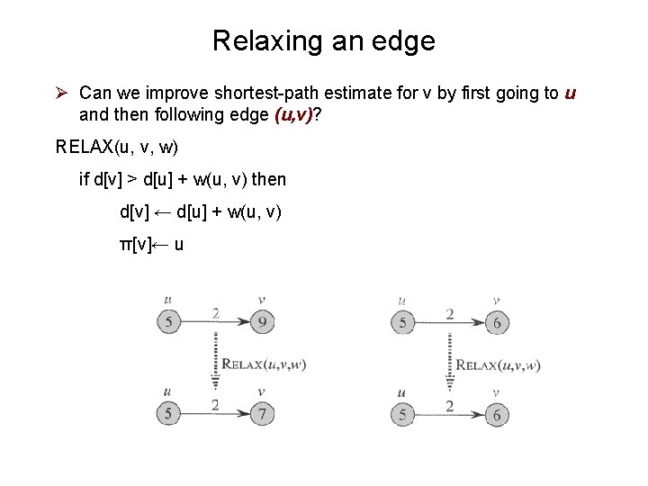 Relaxing an edge Ø Can we improve shortest-path estimate for v by first going