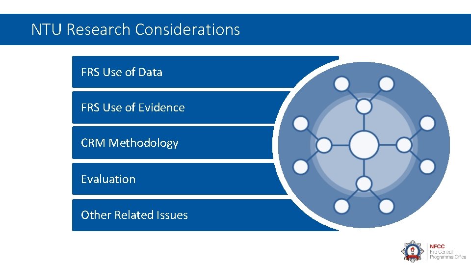 NTU Research Considerations FRS Use of Data FRS Use of Evidence CRM Methodology Evaluation