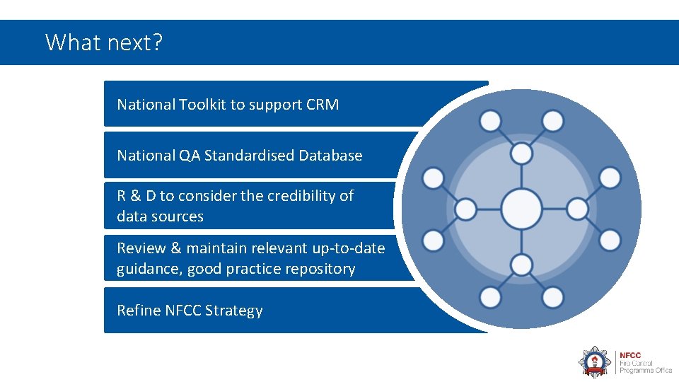 What next? National Toolkit to support CRM National QA Standardised Database R & D