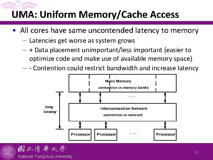 UMA: Uniform Memory/Cache Access • All cores have same uncontended latency to memory -