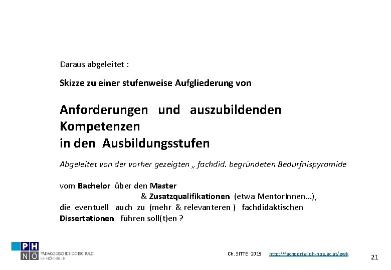 Daraus abgeleitet : Skizze zu einer stufenweise Aufgliederung von Anforderungen und auszubildenden Kompetenzen in