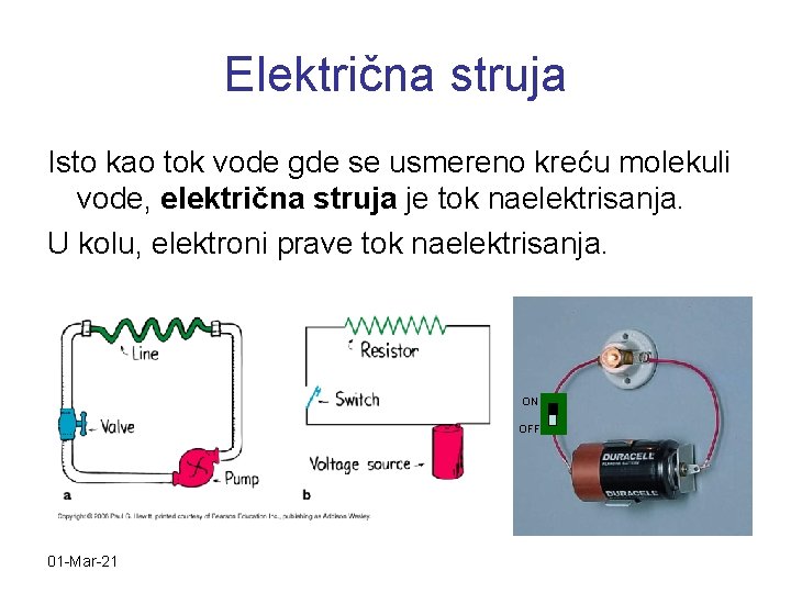 Električna struja Isto kao tok vode gde se usmereno kreću molekuli vode, električna struja