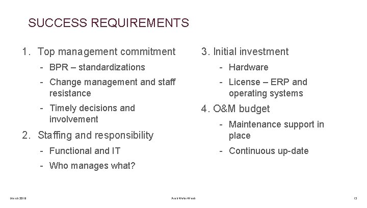 SUCCESS REQUIREMENTS 1. Top management commitment 3. Initial investment - BPR – standardizations -