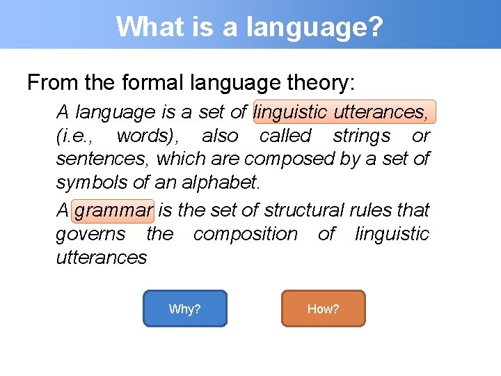 What is a language? From the formal language theory: A language is a set