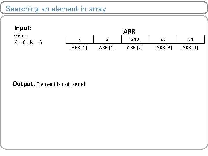 Searching an element in array Input: Given K = 6 , N = 5