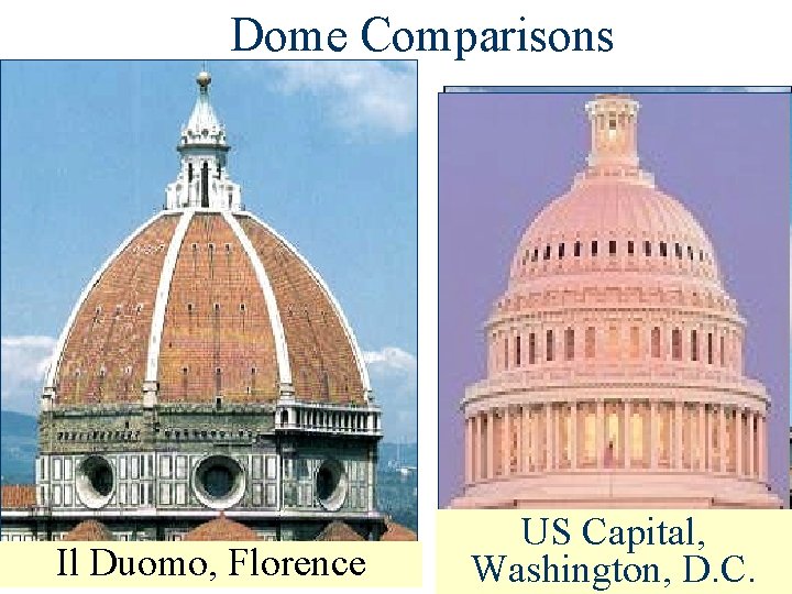 Dome Comparisons Il Duomo, Florence US Capital, St. Paul’s, Peter’s, London Rome St. Washington,