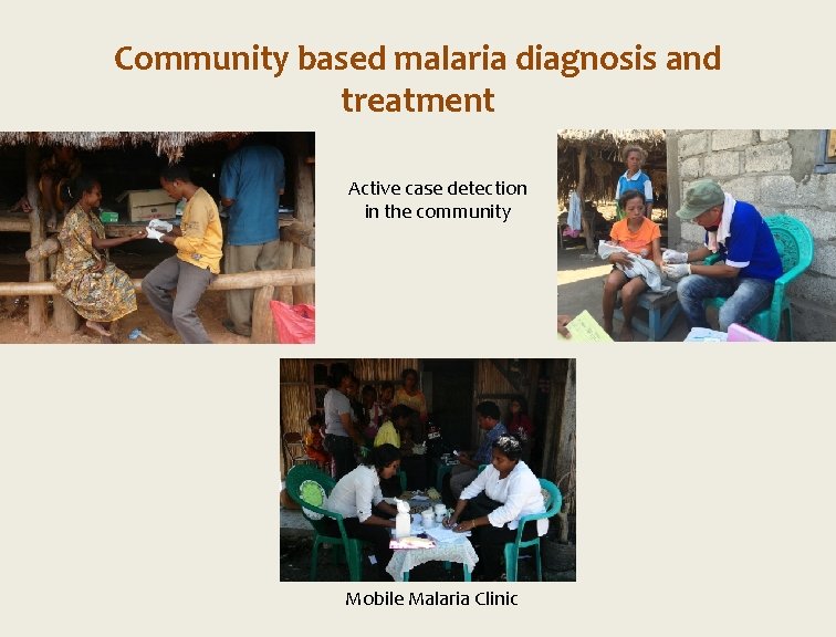 Community based malaria diagnosis and treatment Active case detection in the community Mobile Malaria