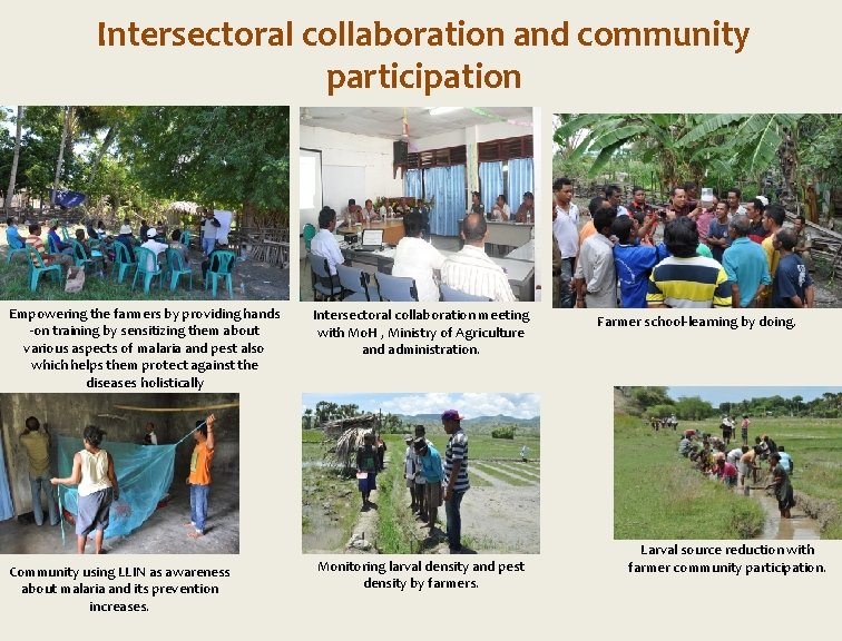 Intersectoral collaboration and community participation Empowering the farmers by providing hands -on training by