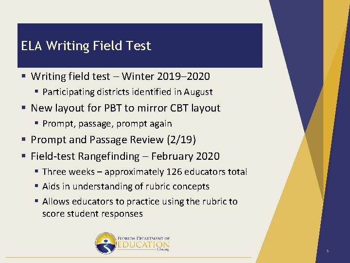 ELA Writing Field Test § Writing field test – Winter 2019– 2020 § Participating ELA Writing Field Test § Writing field test – Winter 2019– 2020 § Participating
