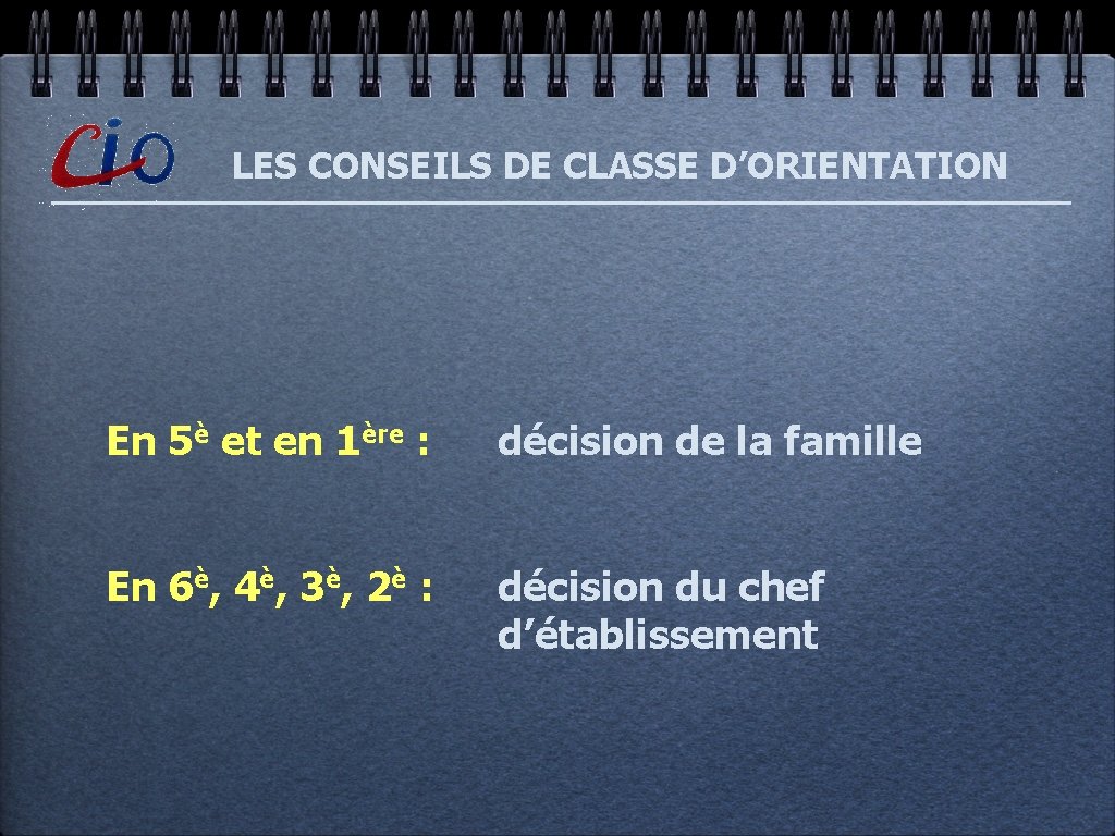 LES CONSEILS DE CLASSE D’ORIENTATION En 5è et en 1ère : décision de la
