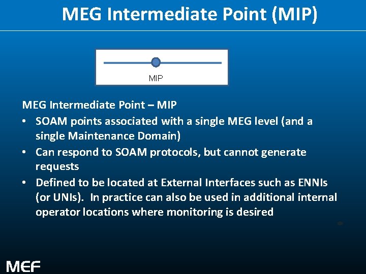 MEG Intermediate Point (MIP) MIP MEG Intermediate Point – MIP • SOAM points associated