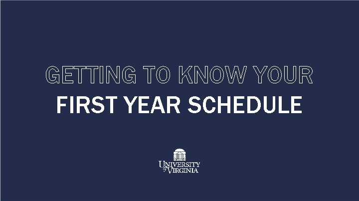 GETTING TO KNOW YOUR FIRST YEAR SCHEDULE 