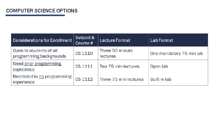 COMPUTER SCIENCE OPTIONS 