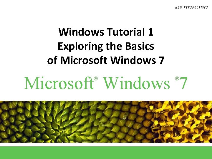 Windows Tutorial 1 Exploring the Basics of Microsoft Windows 7 ® ® 