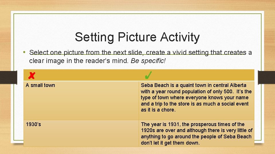 Setting Picture Activity • Select one picture from the next slide, create a vivid