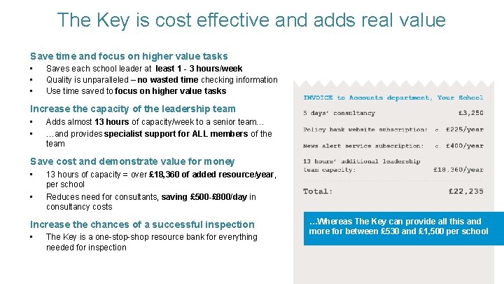 The Key is cost effective and adds real value Save time and focus on