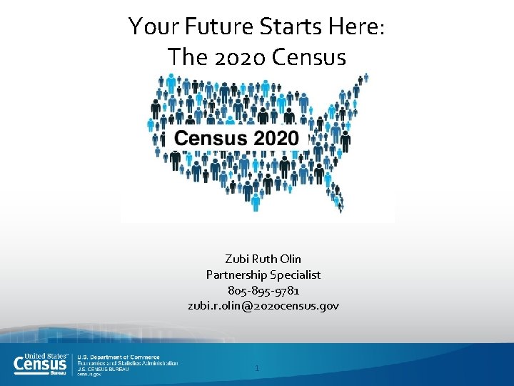 Your Future Starts Here: The 2020 Census Zubi Ruth Olin Partnership Specialist 805 -895