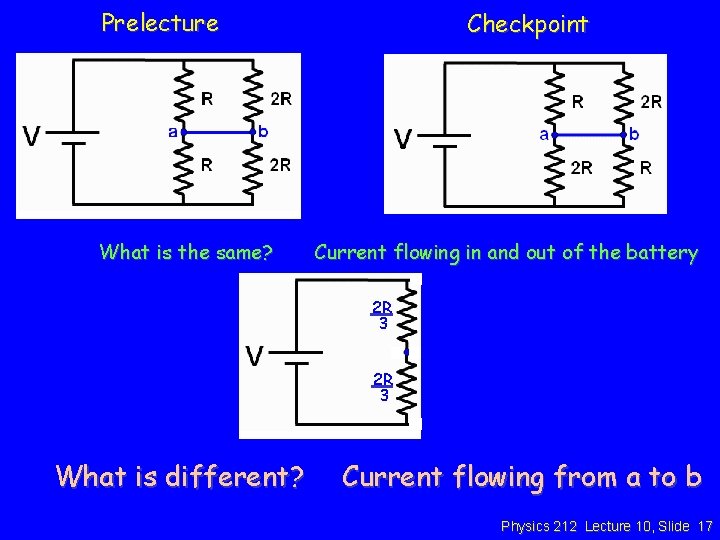 Prelecture What is the same? Checkpoint Current flowing in and out of the battery