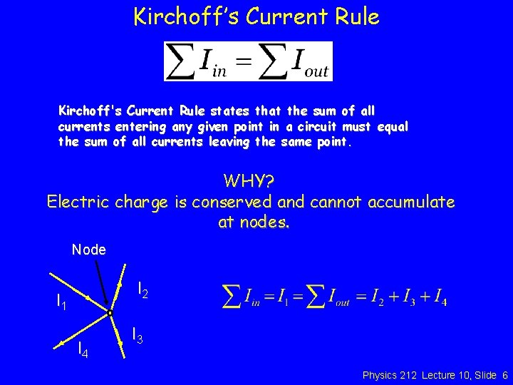 Kirchoff’s Current Rule Kirchoff's Current Rule states that the sum of all currents entering