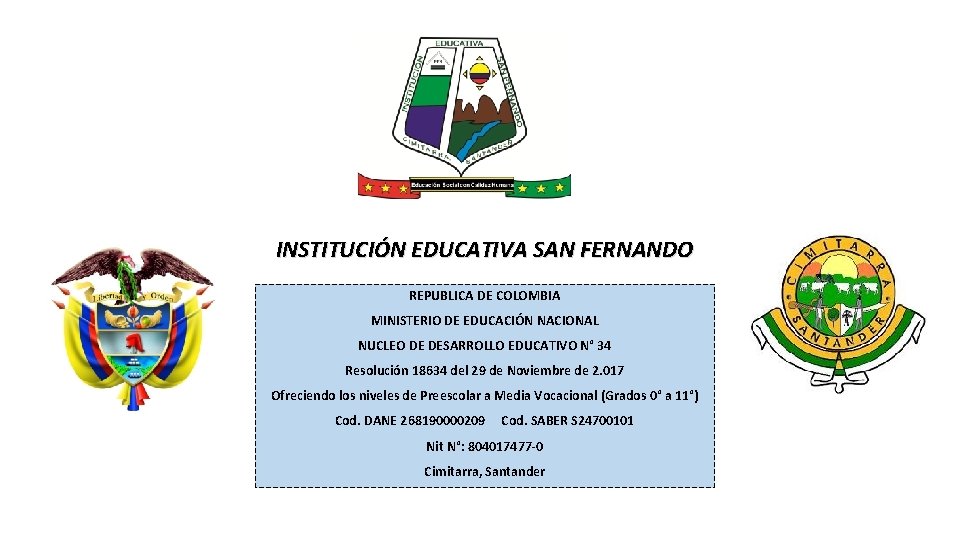 INSTITUCIÓN EDUCATIVA SAN FERNANDO REPUBLICA DE COLOMBIA MINISTERIO DE EDUCACIÓN NACIONAL NUCLEO DE DESARROLLO