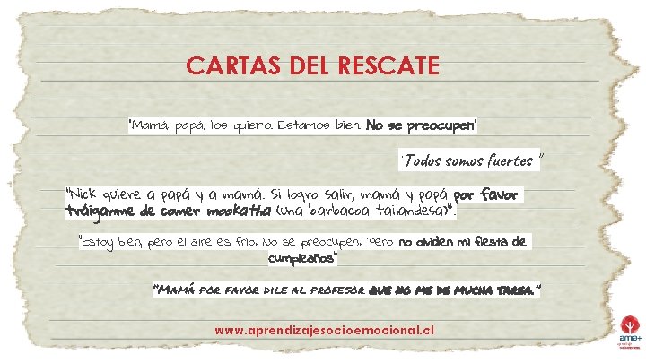 CARTAS DEL RESCATE "Mamá, papá, los quiero. Estamos bien. No se preocupen" "Todos somos