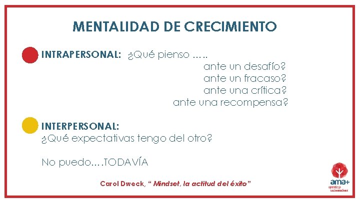 MENTALIDAD DE CRECIMIENTO INTRAPERSONAL: ¿Qué pienso …. . ante un desafío? ante un fracaso? MENTALIDAD DE CRECIMIENTO INTRAPERSONAL: ¿Qué pienso …. . ante un desafío? ante un fracaso?
