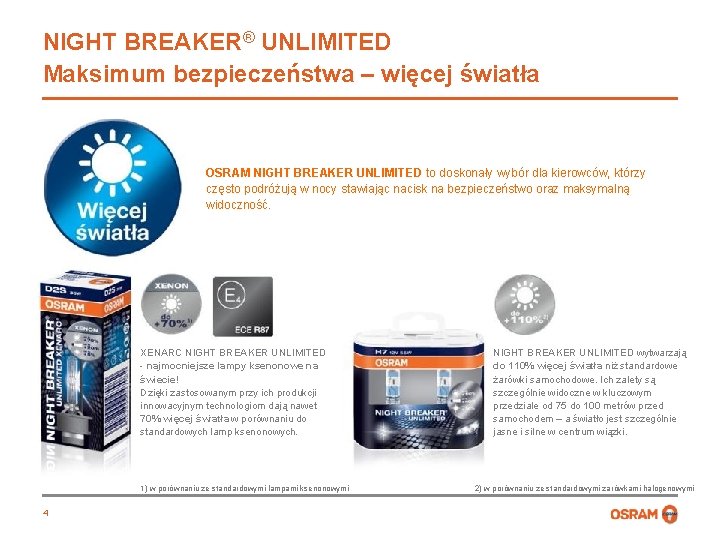 NIGHT BREAKER® UNLIMITED Maksimum bezpieczeństwa – więcej światła OSRAM NIGHT BREAKER UNLIMITED to doskonały