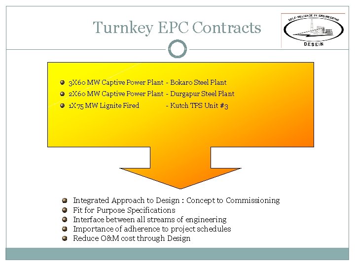 Turnkey EPC Contracts 3 X 60 MW Captive Power Plant - Bokaro Steel Plant Turnkey EPC Contracts 3 X 60 MW Captive Power Plant - Bokaro Steel Plant
