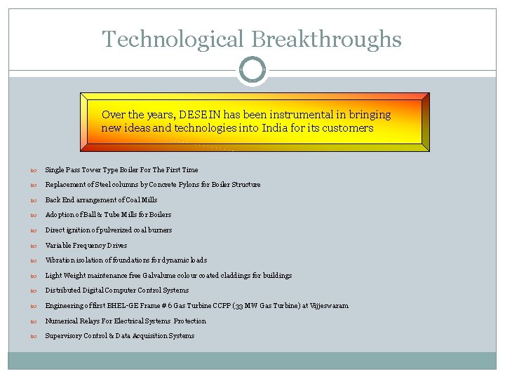 Technological Breakthroughs Over the years, DESEIN has been instrumental in bringing new ideas and Technological Breakthroughs Over the years, DESEIN has been instrumental in bringing new ideas and