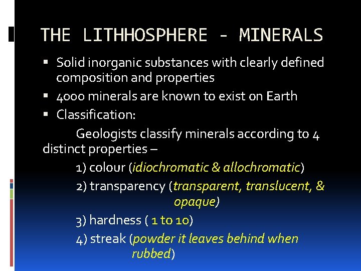 THE LITHHOSPHERE - MINERALS Solid inorganic substances with clearly defined composition and properties 4000