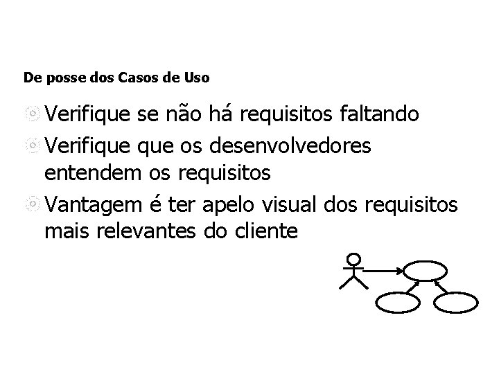 De posse dos Casos de Uso Verifique se não há requisitos faltando Verifique os